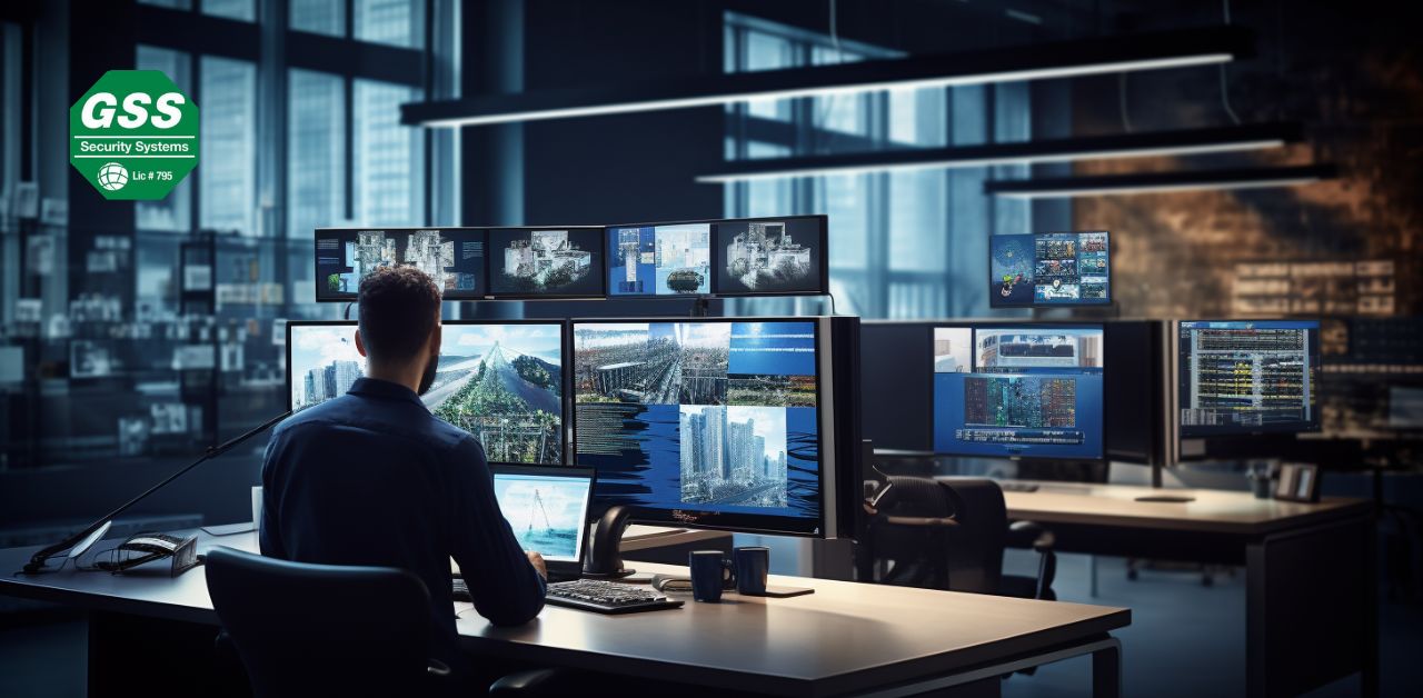 A modern security command center showcasing advanced security systems integrated in a small business setting.