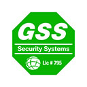 Logo of GSS Security Systems featuring an octagonal green badge with the initials 'GSS' in large white letters at the top, followed by 'Security Systems' in smaller white font. Below, a stylized white globe with a phone receiver and the number '796' to the right indicates contact or customer service availability.