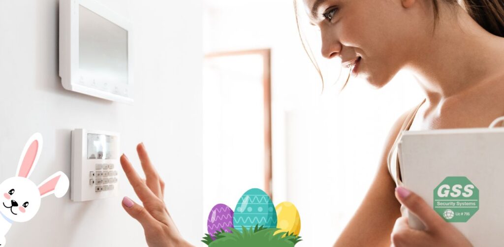 Advanced alarm system dashboard showing Easter security settings.