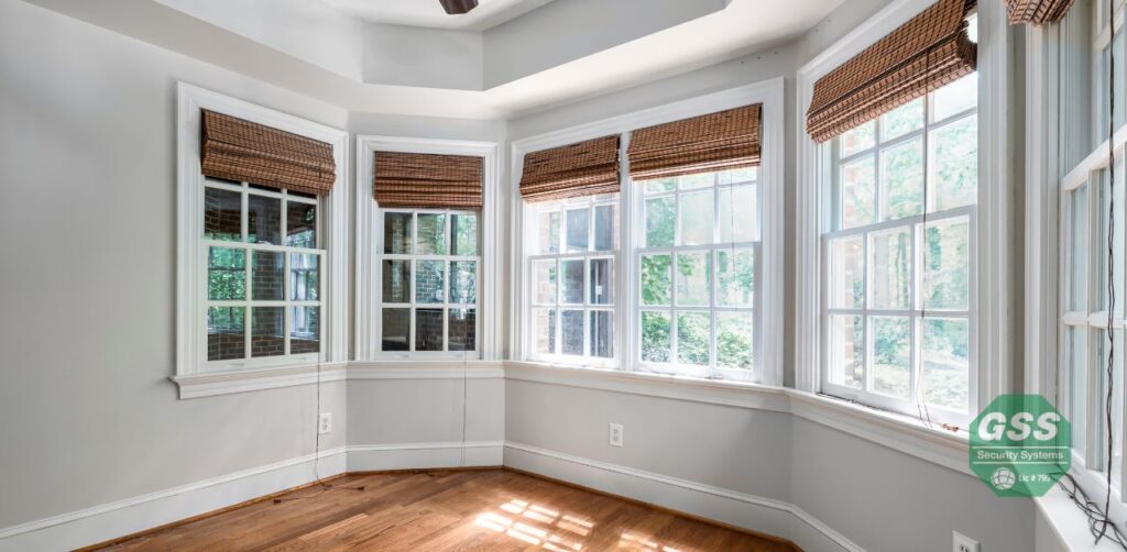  close-up of reinforced windows with security bars