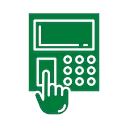 Green keypad with hand pressing button